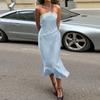 Spring/Summer New Halter Lace Satin Long Dress, European and American Style, Waist-cinching and Slimming, Backless Dress