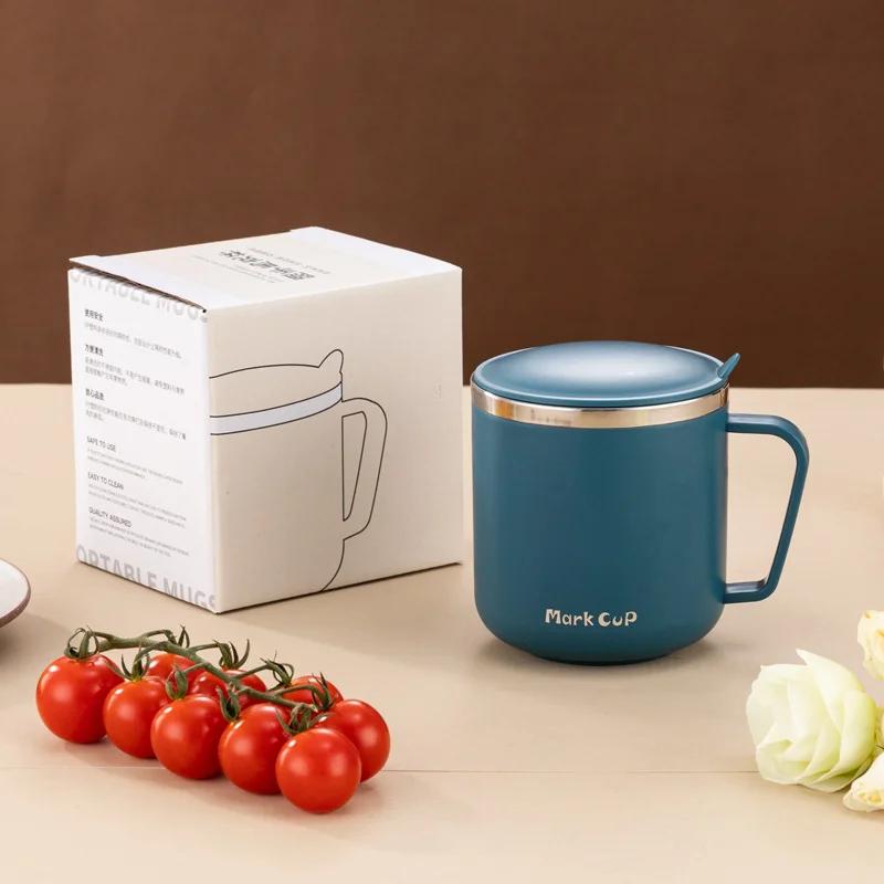 

Кофейные кружки из нержавеющей стали 304, портативные чашки, термокружка с теплоизоляцией, защита от падения, для дома, с крышкой и ручкой, 400 мл 400ml синий