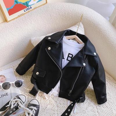 2024 Primavera Autunno Moda Nuovi Capretti Del Bambino Fresco PU Giacca di Pelle Turn Down Collare Solido Nero Delle Ragazze Dei Ragazzi Cappotto Taglia 1-9 Anni