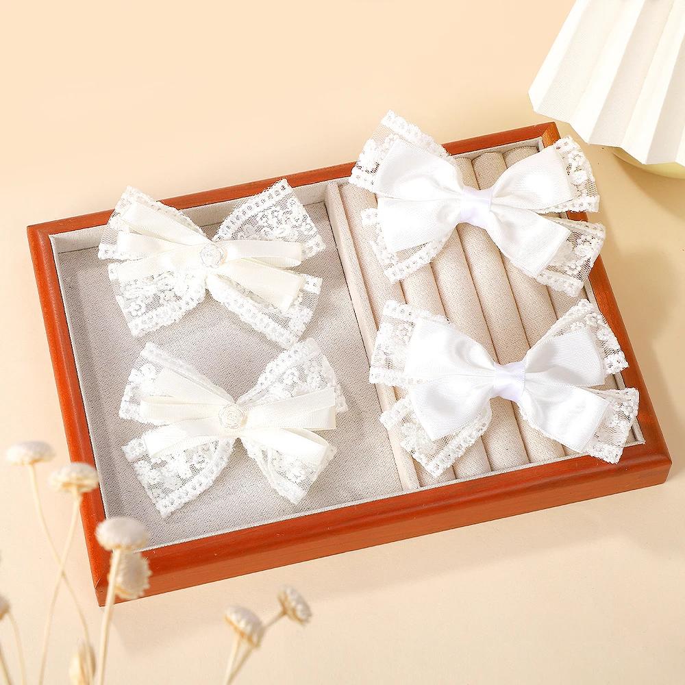 LOVEKIKI White Lace Hair Bows Clip Girls Wedding Headwear Hairpins Ribbon Barrettes Kids Headdressr Hair Accessories 2Pcs/lot