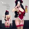 Charming Velvet Christmas Lingerie Bodysuit with Fuzzy Trim and Quick Release Robe