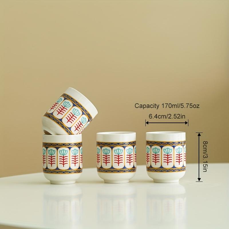 

Набор из 4 разноцветных чашек для арабского кофе, керамические кружки 170 мл/5,75 унции с турецким дизайном «Пальма/Тюльпан» - Идеально для эспрессо, латте, капучино, чая, горячих напитков