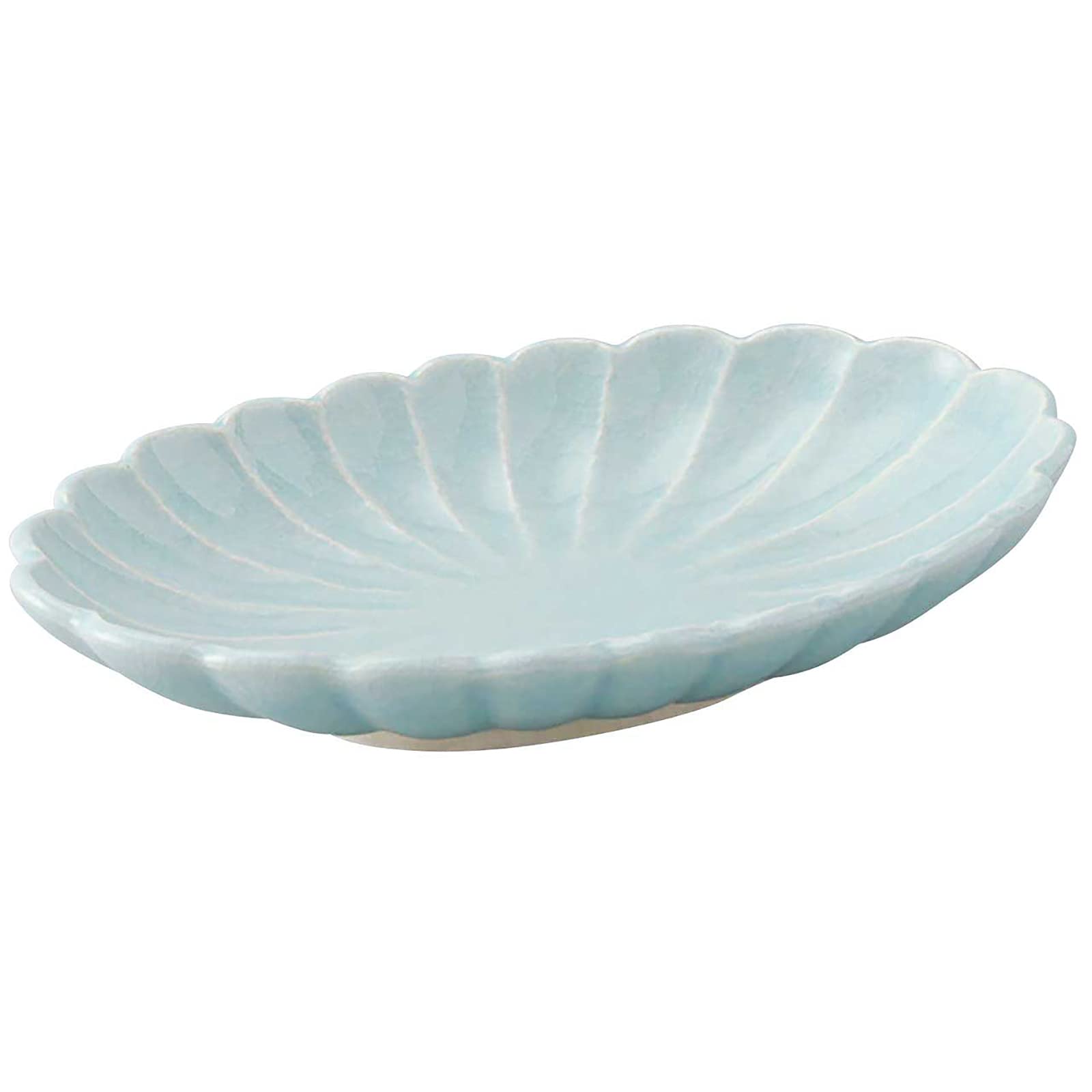

Utsuwa Roan Seto Ware Oval Plate, 7 inches (approx. 22 x 12 cm), Chrysanthemum Design, Sky Blue, Made in Japan