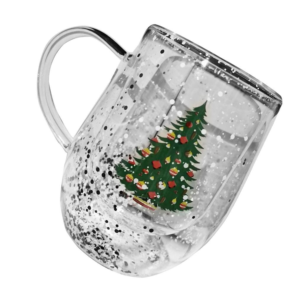 Dwuwarstwowy szklany kubek 300ml odporny na ciepło kubek na wodę naczynie do napojów gorących szkło z wzorem świątecznym