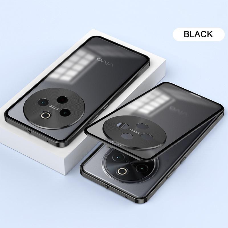 Elastic Snap Magnetic Metal Bumper Frame Case for Vivo Y300 Pro 5G 6.77" Clear Frosted PC Camera Lens Protector Back Cover
