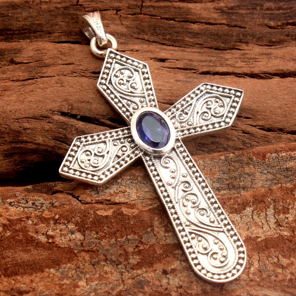 Reiki Pendant, Crystal Healing Pendant, Cross Pendant, Rose Quartz Pendant, 925 Sterling Silver Handmade Jewelry