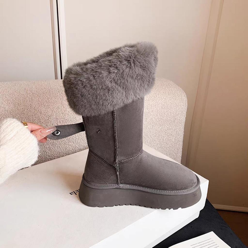 Women's Fur Integrated Thick Bottom Winter Fur Mouth Lightweight Warm Snow Boots Non-slip Wear Casual Sports High Cotton Boots