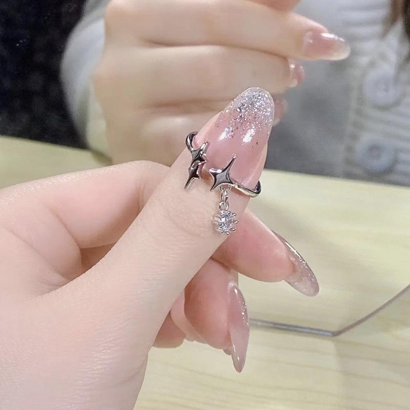Exquisite Luxury Zirconia Star Pendant Open Ring for Women Adjustable Open Ring