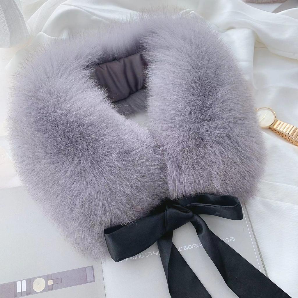 Fox Fur Collar Ladies Winter Furry Fur Collar Women Real Fox Fur Scarf Women Fox Fur Square Collar Short Scarf Shawl Winter