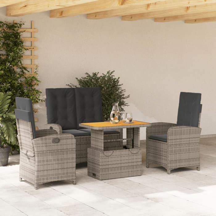VidaXL Ensemble à Manger de Jardin avec Coussins 4 pcs, Table de Terrasse, Meubles de Patio, Mobilier d'Extérieur, Gris 3277347