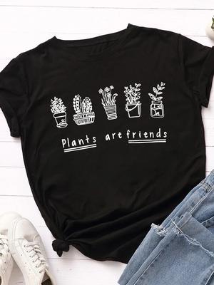 Plant Are Friends Print Women T Shirt Short Sleeve O Neck Loose Women Tshirt Ladies Tee Shirt Tops Clothes Camisetas Mujer