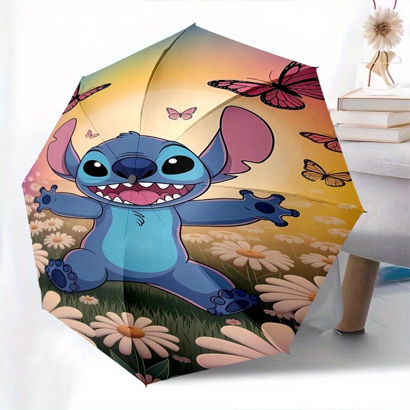 Disney Stitch,Butterflies Automatic Opening and Closing Umbrella - Suitable for all occasion and business umbrella, unisex portable tri-fold