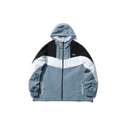 Li Ning Color Block Hooded Drawstring Loose Jacket Men Jacket Fire Gray Blue AFDQ045-4
