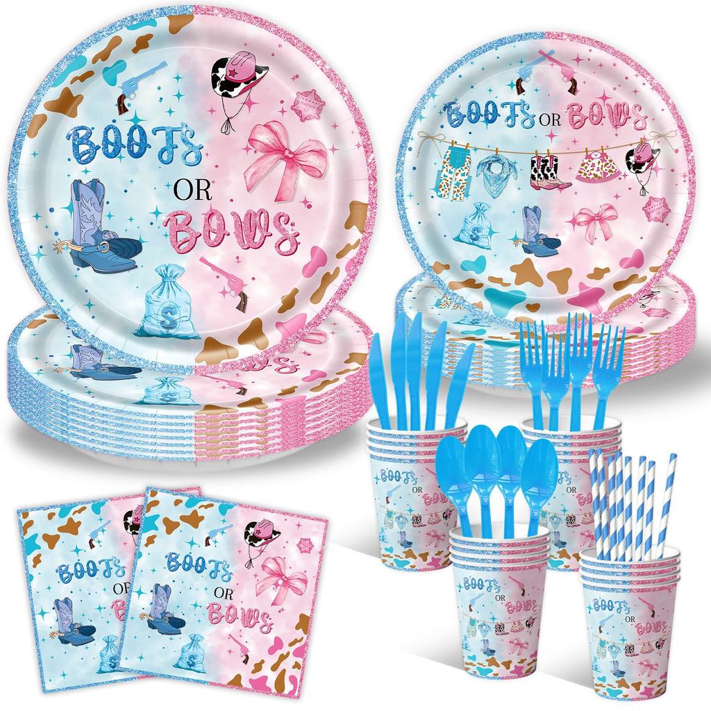 Popular Gender Reveal Theme Party Supplies Denim Style Gender Decoration Arrangement Props Tableware Banner