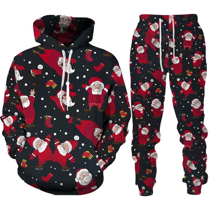 New Year Christmas Hoodies Sets Y2k Men Pants Santa Claus Men's 3D Printed Tracksuit Set Novelty Oversize Loose Man Streetwear