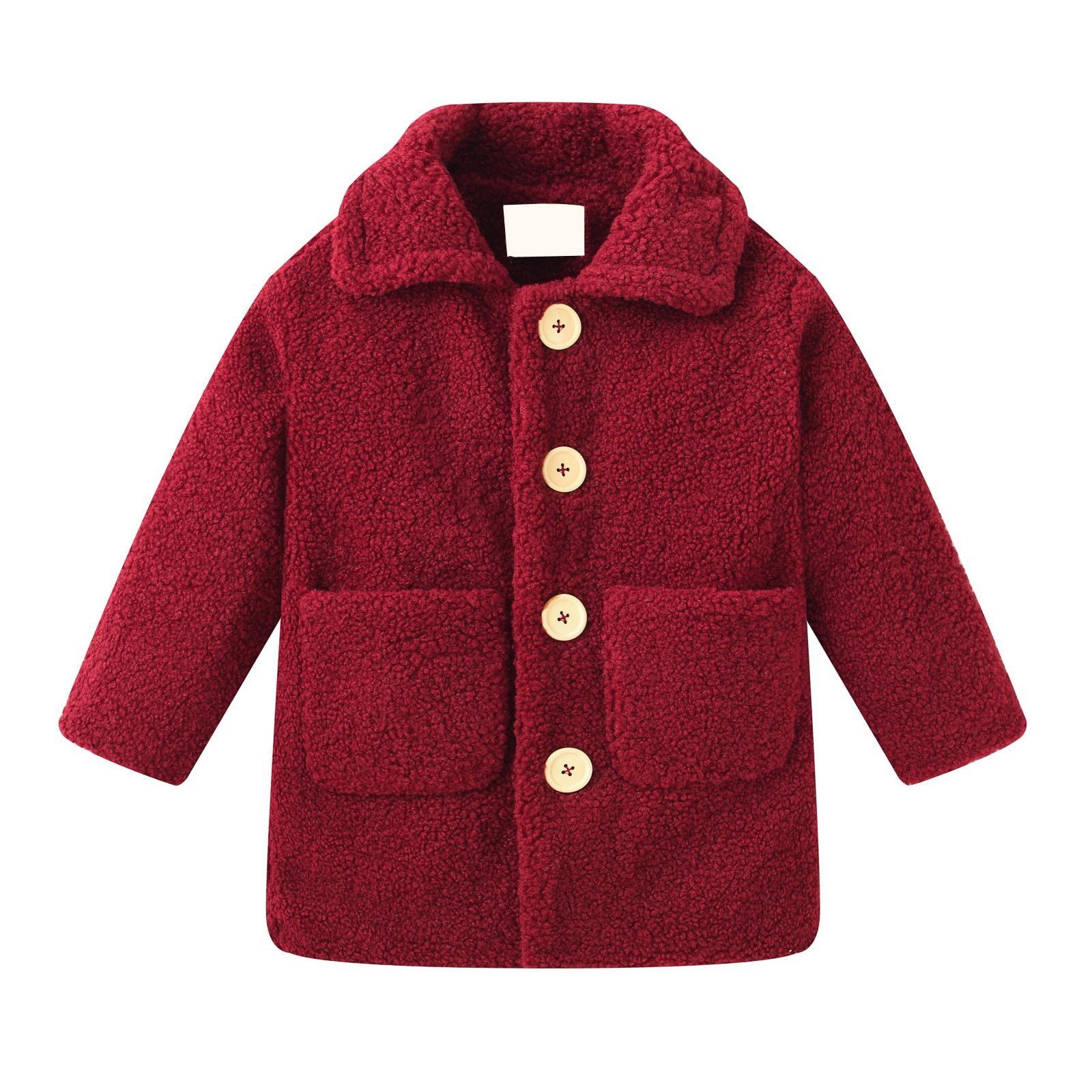 

Детская куртка из овечьей шерсти - Карман, Длинный рукав, Теплое пальто 120 винный