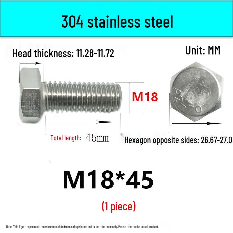 M14-30 304 Stainless Steel Fully Threaded Hex Head Screw Bolt