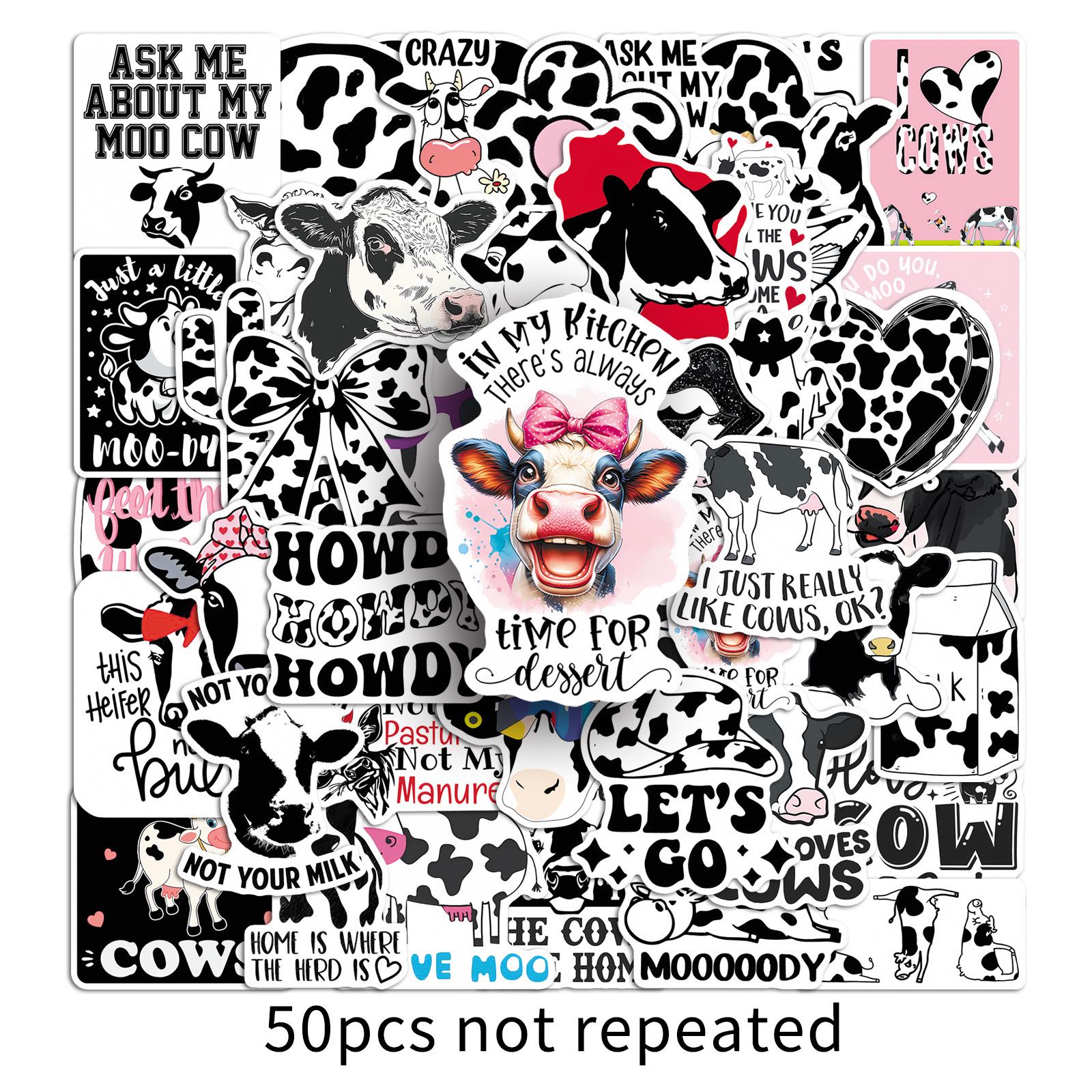 50 Fun Cow Stickers: Trendy, Decorative, and Perfect for Suitcases, Headphones, and Desktops.