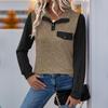 New Autumn and Winter Products Contrasting Color Spliced Sweat Shirt Top Pullover Lapel Zipper Casual Versatile Top for Women