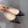 2025 summer new inner height increase rivets light mouth nude color pointed soft patent leather shoes women's versatile shoes