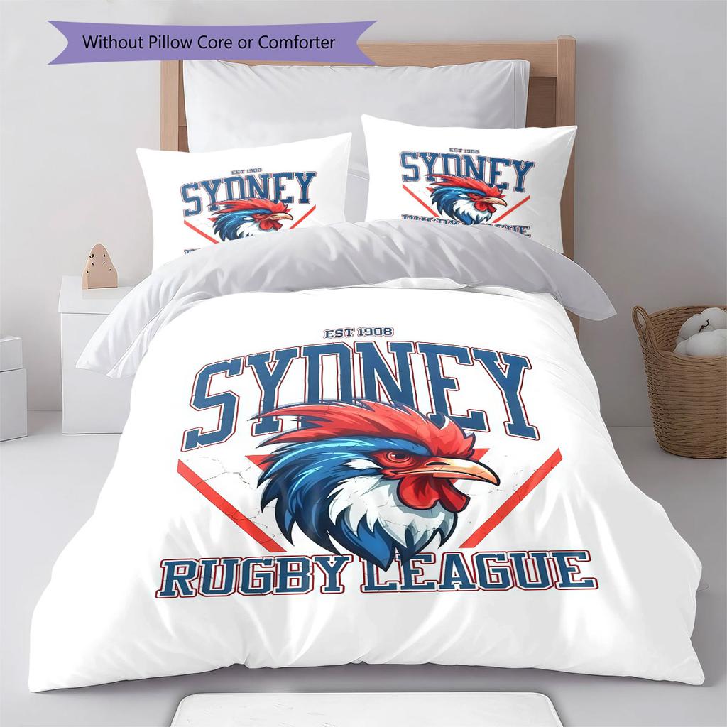 Sydney Roosters Fight Bedding Quilt Set Quilt Cover Pillowcase Home Decoration Birthday Gift (1 * Duvet Cover + 2 * Pillowcase, Without Core)