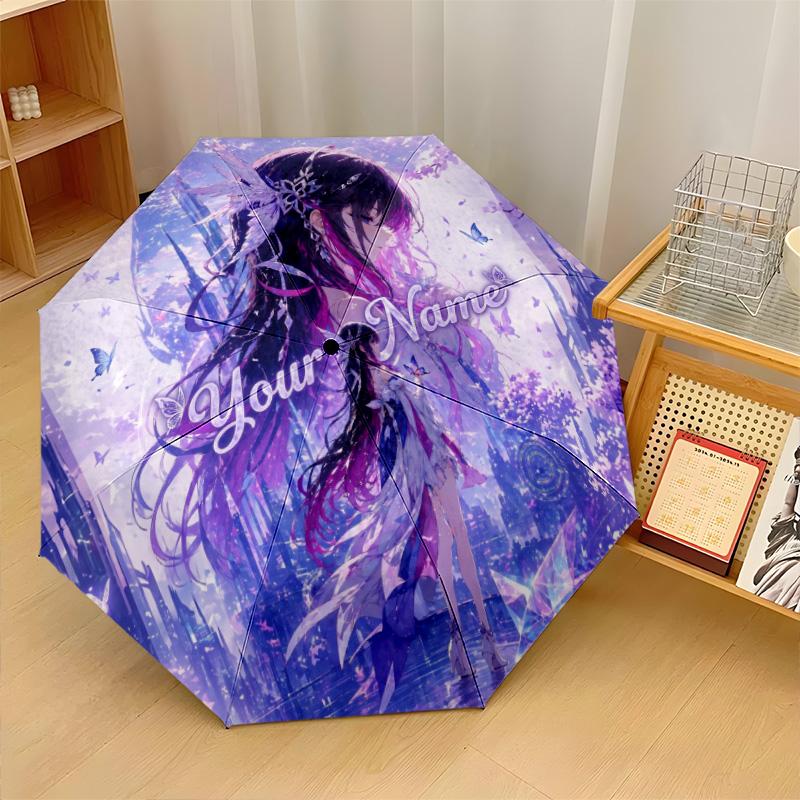 Custom Text Automatic 8 Bone Umbrella, Portable Sun Rain Protection UmbrellaGenshin Impact