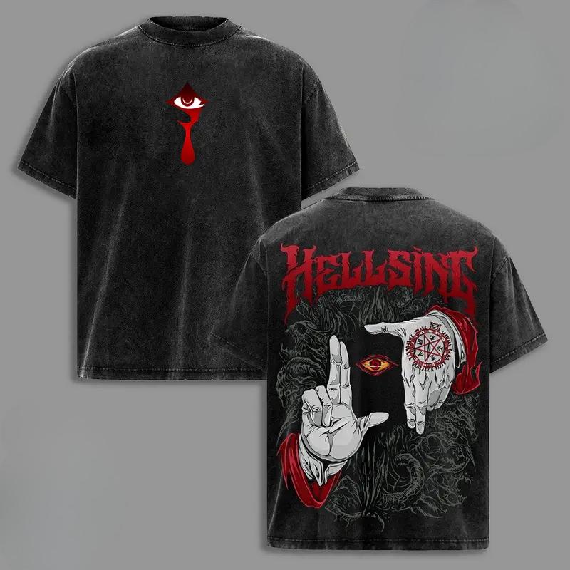 Hot Anime Hellsing Alucard Graphic Tee Men Women Short Sleeve Clothing Washed Cotton Tshirt Casual T-shirt Harajuku Male T Shirt