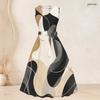 Women Plus Size Printed Two Piece Set 3 4 Sleeve Draped Cardigan Sleeveless Tie Waist Flared Dress