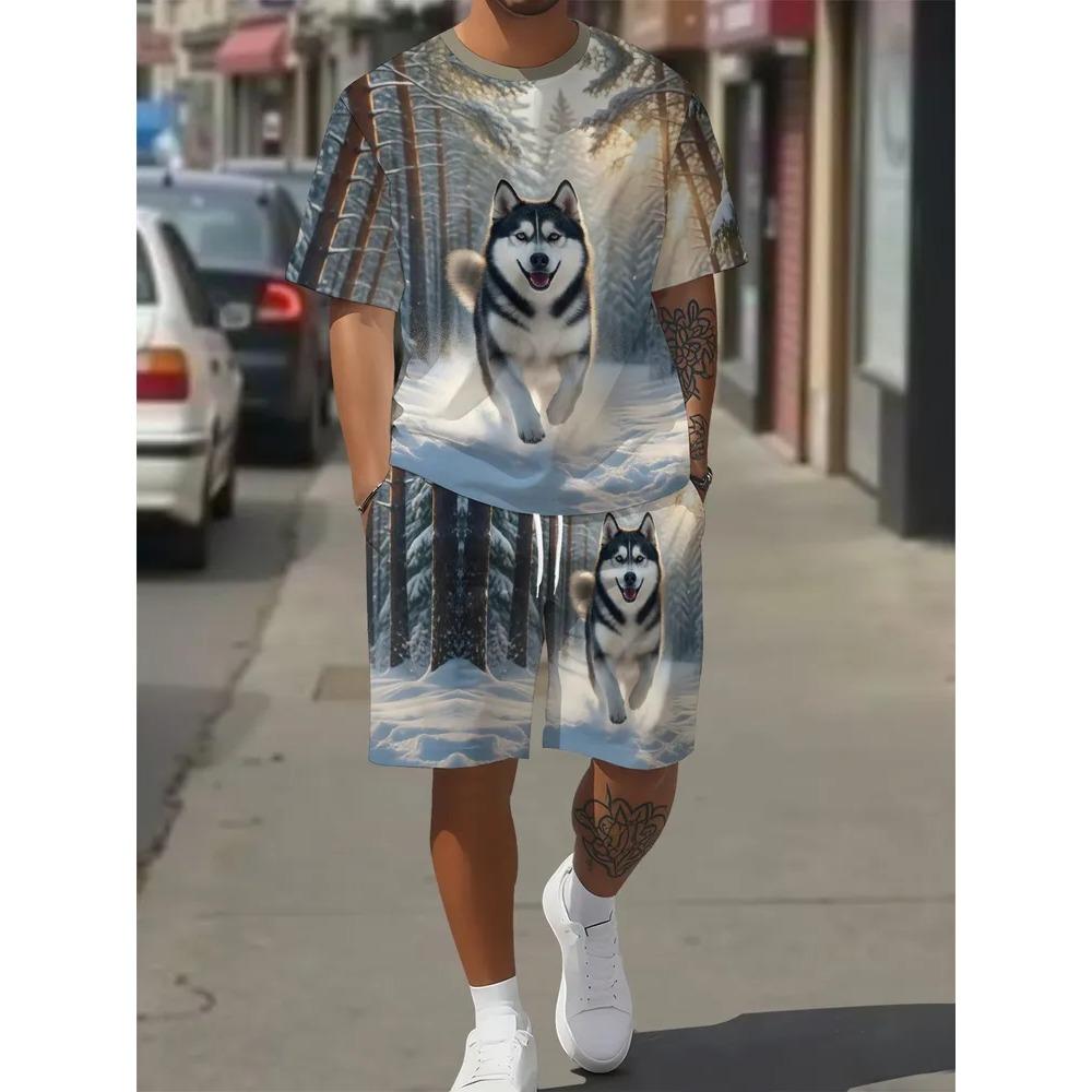 Summer Men's Two-Piece Set Animal 3D Printed Sports Wear Fashionable Soft Comfortable Breathable Large Loose Casual Style Sports Wear