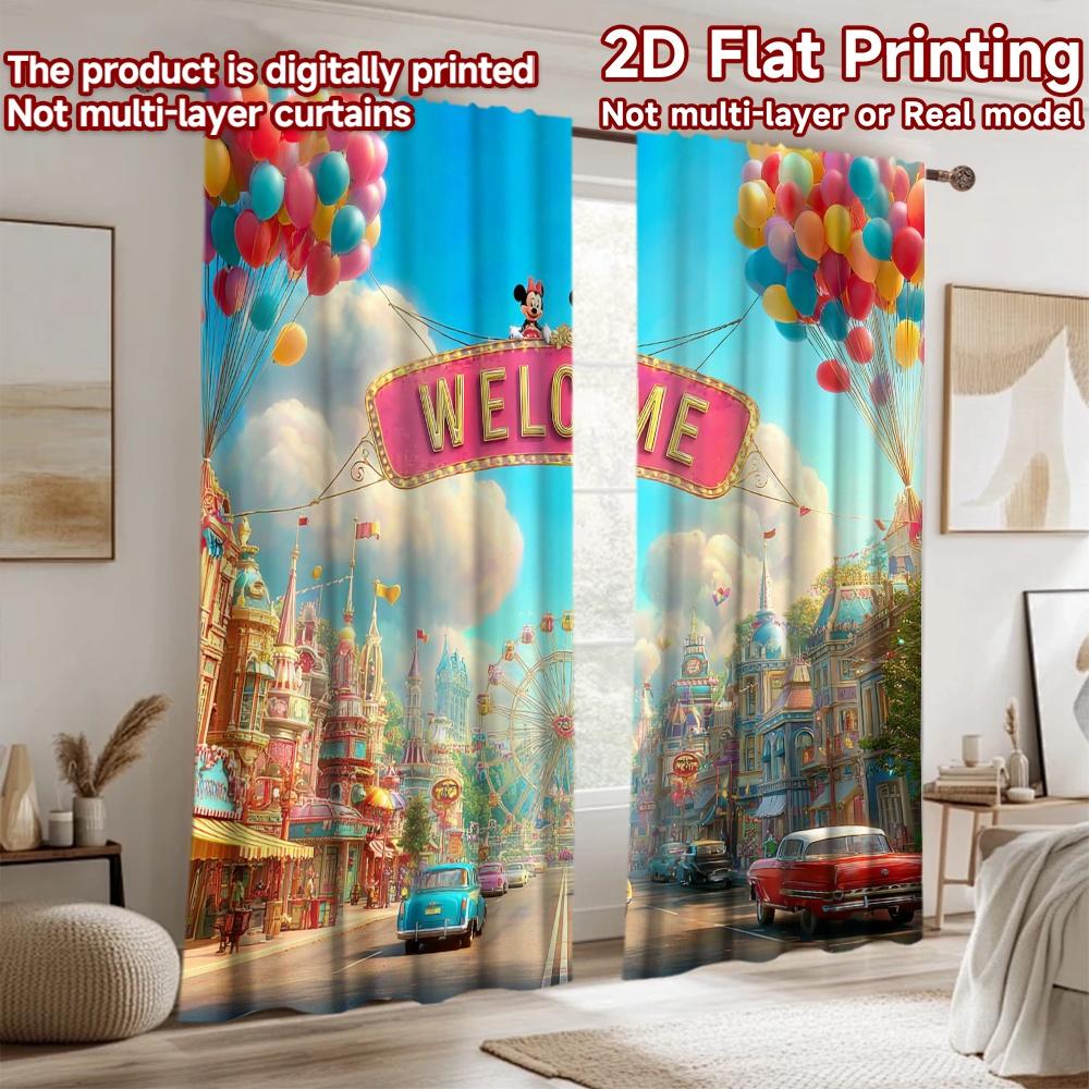 2D flat printing 2pcs Curtains Carnival Ferris Wheel Welcome Balloons Digital Printed Polyester Drapes Party Decorations Use for