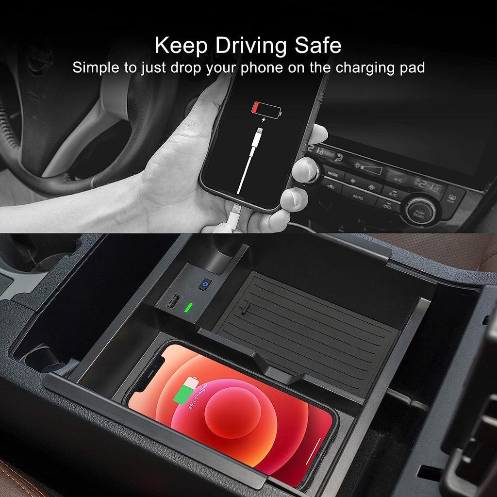 CarQiWireless 2024 Upgrades Kabelloses Ladegerät/Organizer-Ablage für die Mittelkonsole für Toyota 4runner 2010-2024 2023, kabelloses Telefon-Ladepad für Toyota