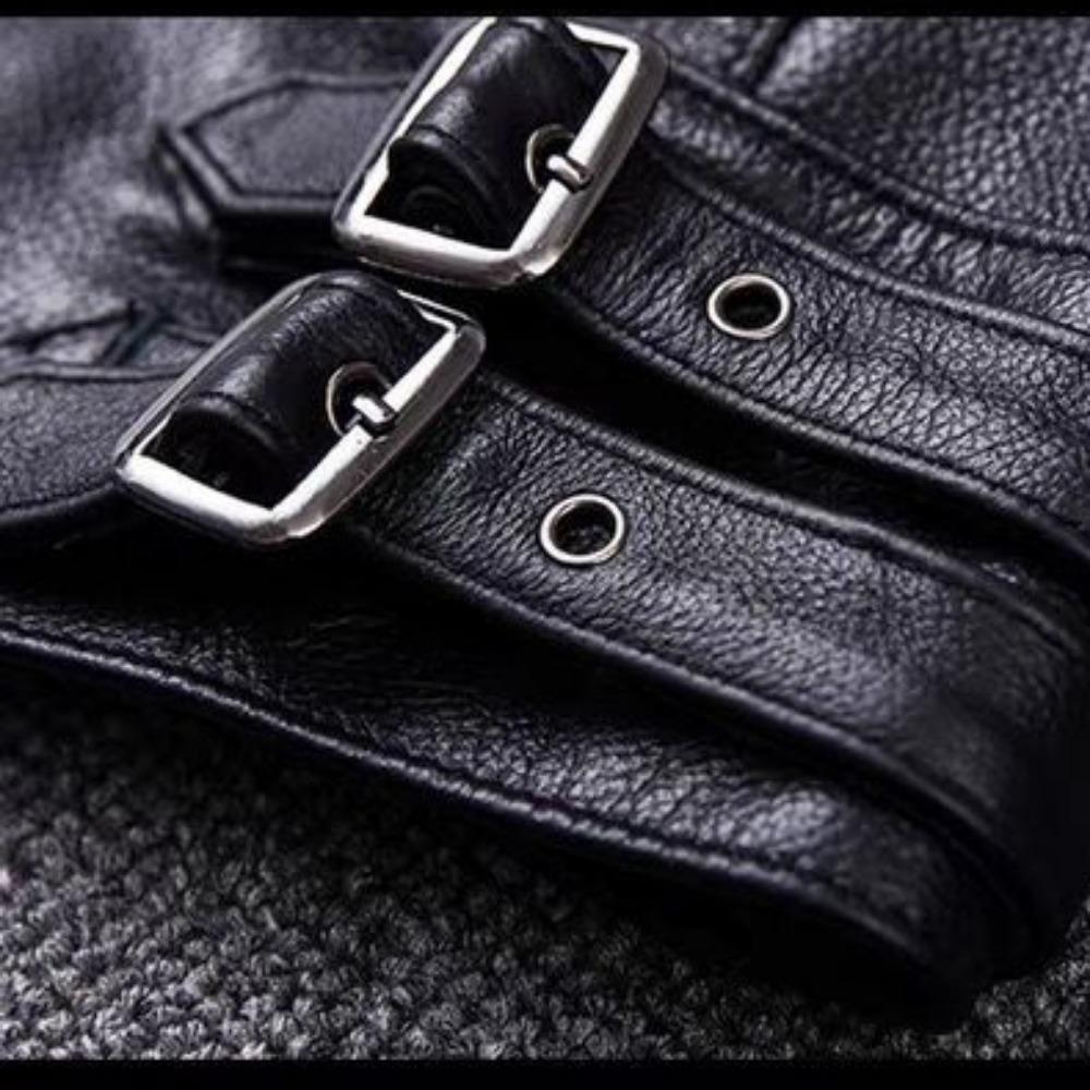 The First Layer of Cowhide Leather Jacket Men's Short Slim-fit Locomotive Stand-up Collar Leather Jacket Large-size Jacket