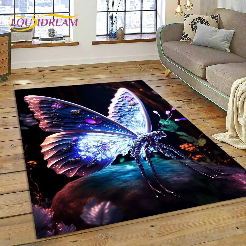 Cartoon Flower Fantasy Butterfly  HD Carpet Rug for Home Living Room Bedroom Sofa Doormat Decor,Kids Area Rug Non-slip Floor Mat