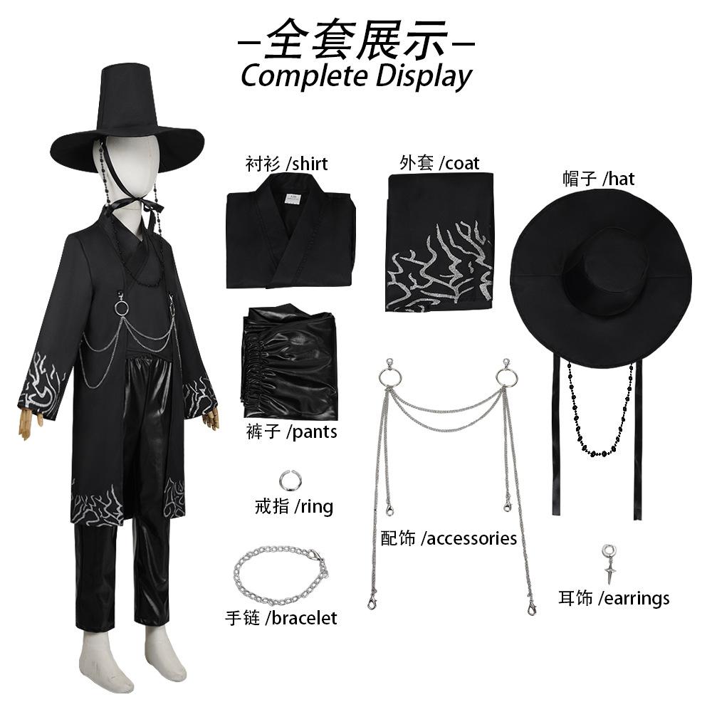 Kids Cosplay Suit KPop Demon Hunters Saja Boys Cospplay Costume Jinu Saja Robe Baby Black Uniform Stage Performance Halloween