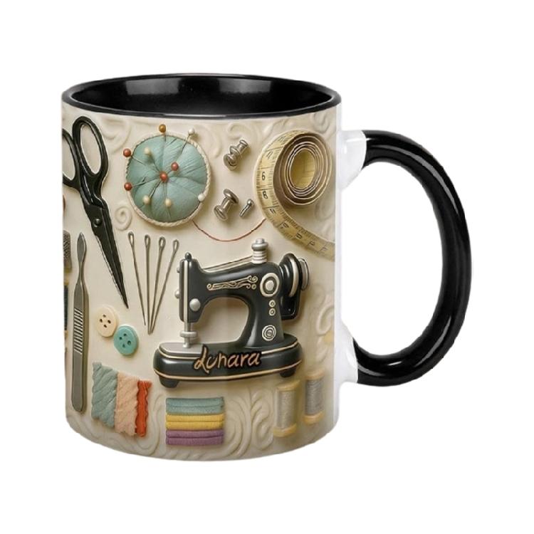 

Unique Sewing Art Ceramic Drinking Mugs 11oz Capacity Heat Resistant And Practical Drinking Cup For Home Office. 1