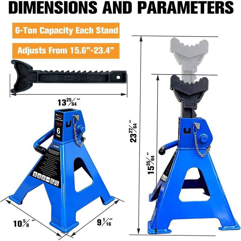 Heavy-Duty 6 Ton Jack Stands, 13,200 LB Capacity, Double Pin Lock, Adjustable 15.6-23.4, Blue Pair for Vehicle Lifting