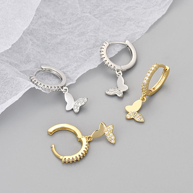 Asymmetric Rhinestone Butterfly Huggie Earrings For Women Minimalist Chic Trendy Small Hoop Earrings Fashion Jewelry Gift