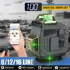 8/12/16 Linien-4D-Laser-Wasserwaage, verstellbar, grünes Licht, selbstnivellierend, 360° drehbar, horizontal, vertikal, kreuzweise, automatische Messung
