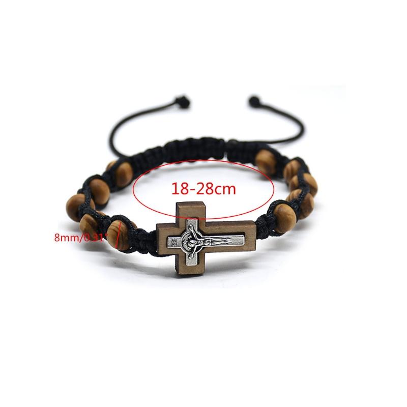 Alloy Pine Weaving Crucifix Stretch Bracelet Personality Handmade Knitted Jewelry for Men Boy Christian Ornaments Gifts
