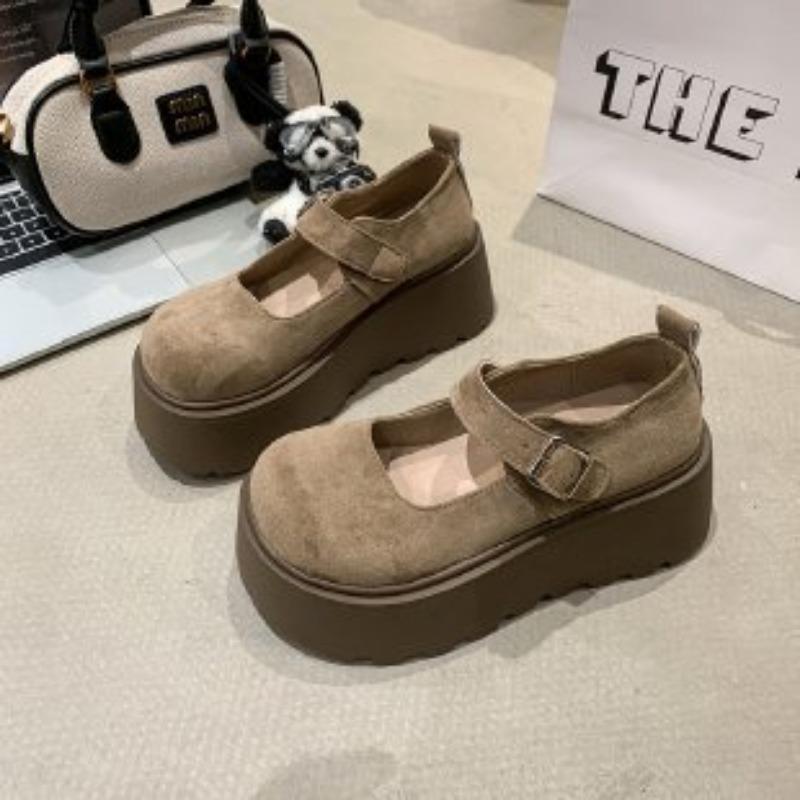 

Retro thick-soled shallow-mouth single shoes women s new spring matching skirts versatile round-headed Mary Jane shoes 35 хаки