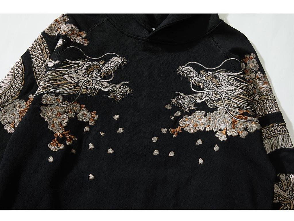 Huaxia Junpin Embroidered Dragon & Phoenix Hoodie - Trendy Couple Sweatshirt, Chinese Style Outerwear