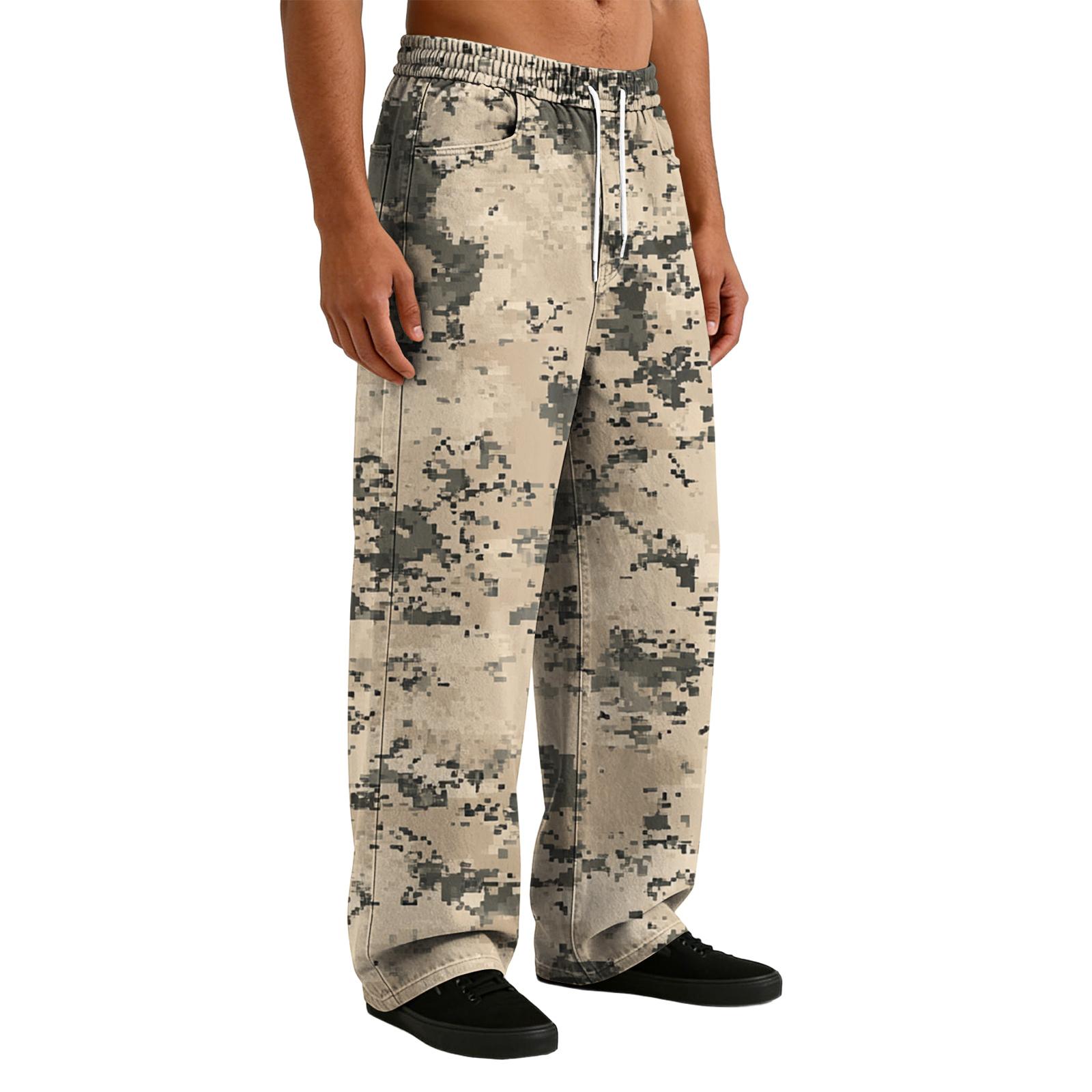 

Men s Casual Stretch Waist Drawstring Straight-Leg Pants XXL бежевий