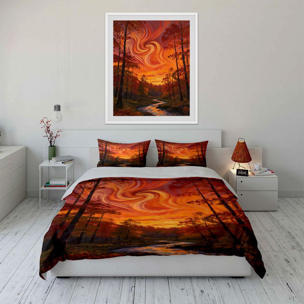 Swirling Sunset with Trees. Bedding Sets Duvet Cover Sets Duvet Covers Pillowcases(1 * Duvet Cover 2 * Pillowcases Without Duvet Insert)