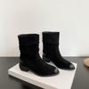 Pointed Thick Heel Piled Boots 2025 Autumn and Winter Korean Version New Thin Fashion Boots Temperament Suede Middle Heel Fashion Bare Boots