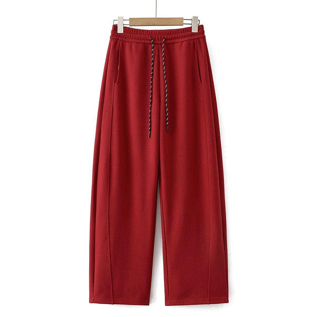 Women's Spring 2026 Trendy Red High-Waisted Loose Slimming Sweatpants