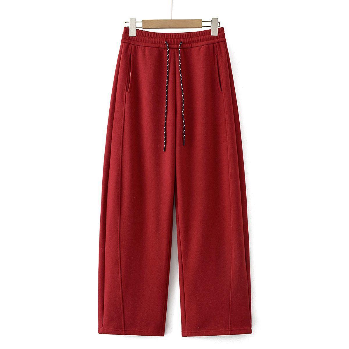 2026 Spring Red Women s High-Waisted Scimitar Sweatpants: Trendy, Loose, Slimming Casual Pants Red