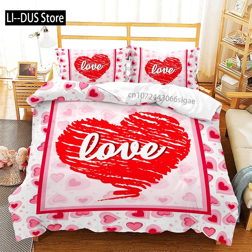 Custom Name Love Heart Valentine's Day 3D Duvet Cover Bedding Set Comforter Linen Pillowcases Wedding Decor Twin King Queen