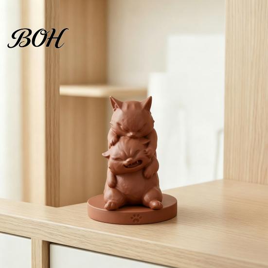 Funny Cat Statue for Shelf Fighting Cats Ornament, 3D Printed Stacked Kitten Figurine, Durable PLA Small Decorative Items Entrance Creative