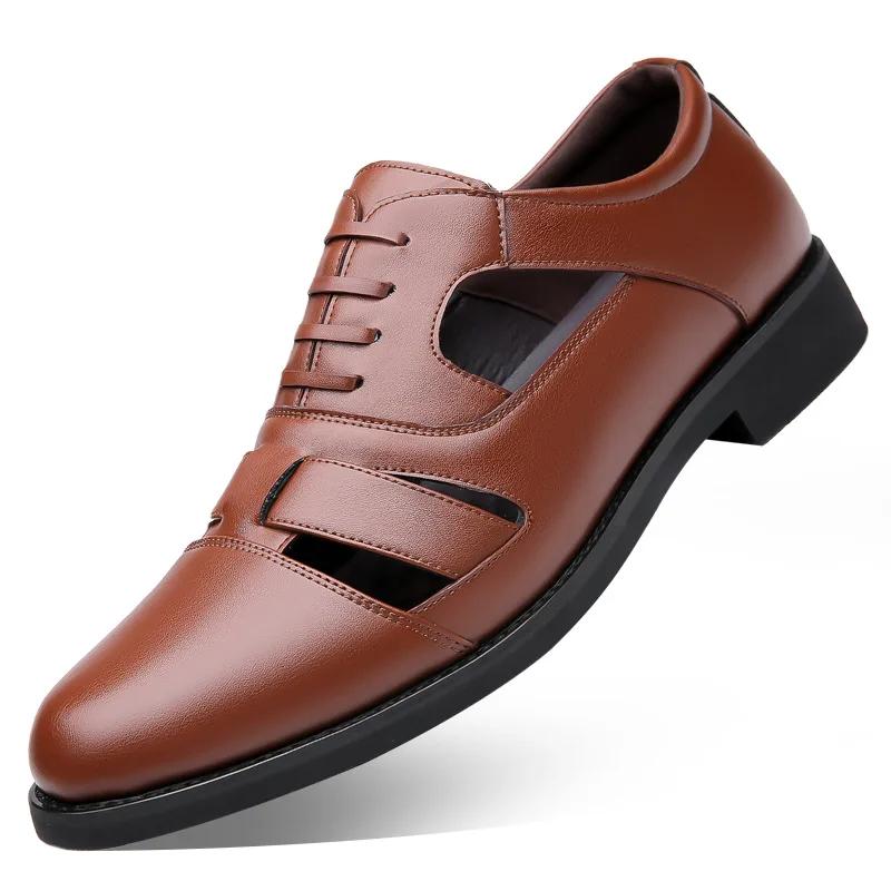 FashionDesigner New Hollow Men's  Leather Shoes Spring Autumn Summer Fashion Walking Man Shoes Men's Casual Sandals