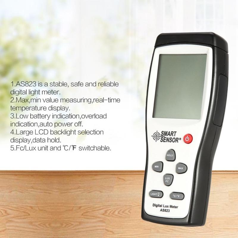 

Smart Sensor AS823 Digital Lux Meter Light Meter Illuminance Flow Meter Light Measurement 1~100.000lux